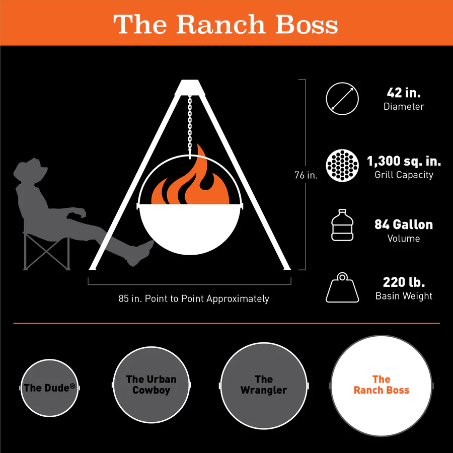 Cowboy Cauldron Fire Pit - The Ranch Boss 42"