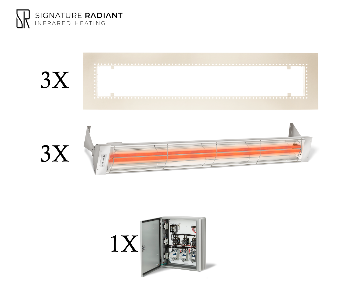 Package:  3 x 6kW infrared heater WD Series Recessed - with Panel