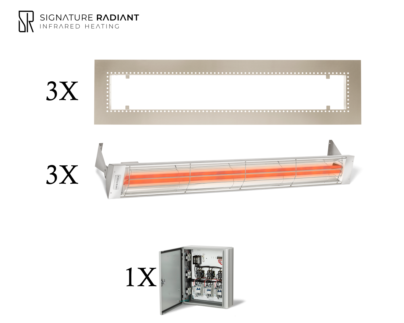 Package:  3 x 6kW infrared heater WD Series Recessed - with Panel