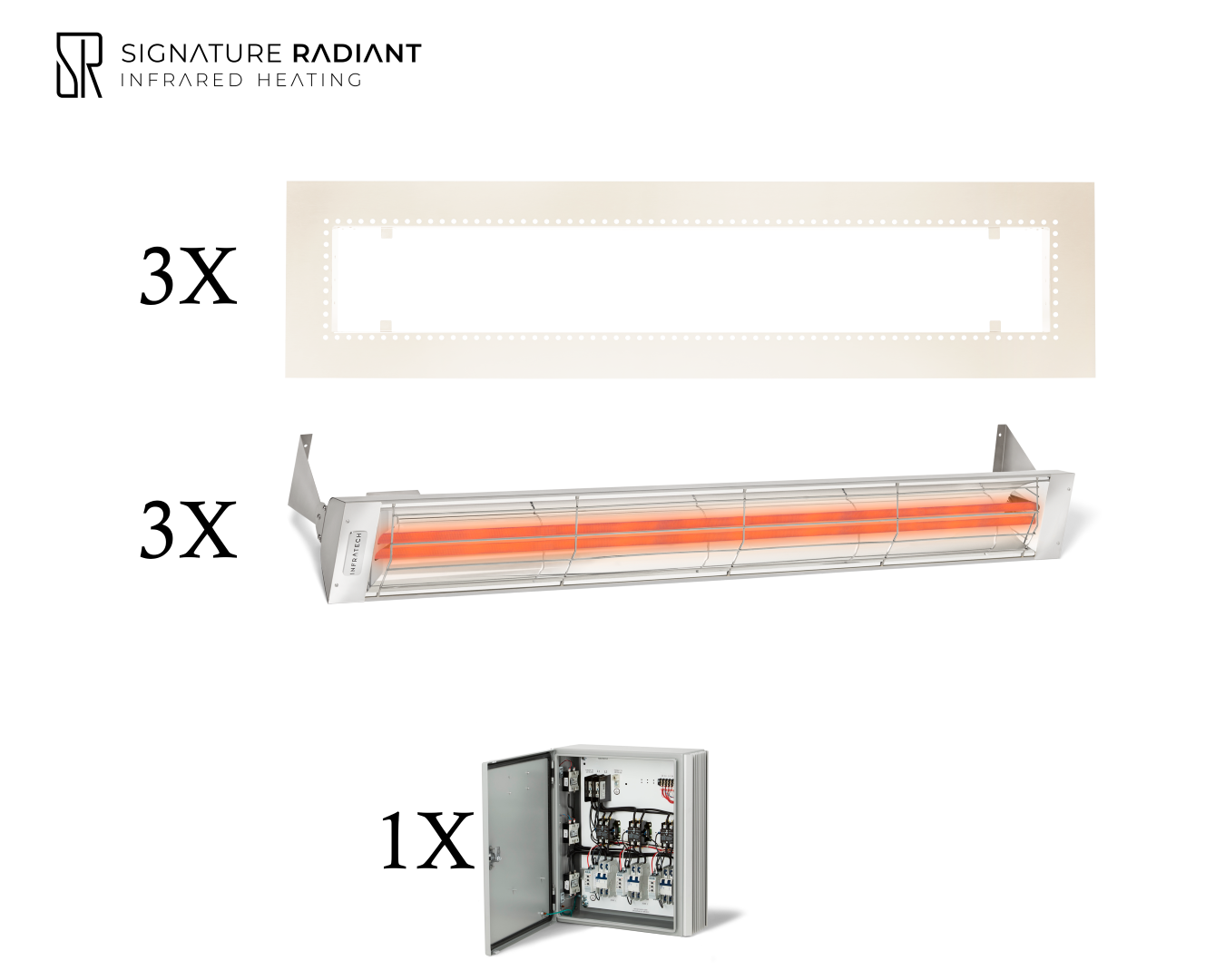 Package:  3 x 6kW infrared heater WD Series Recessed - with Panel