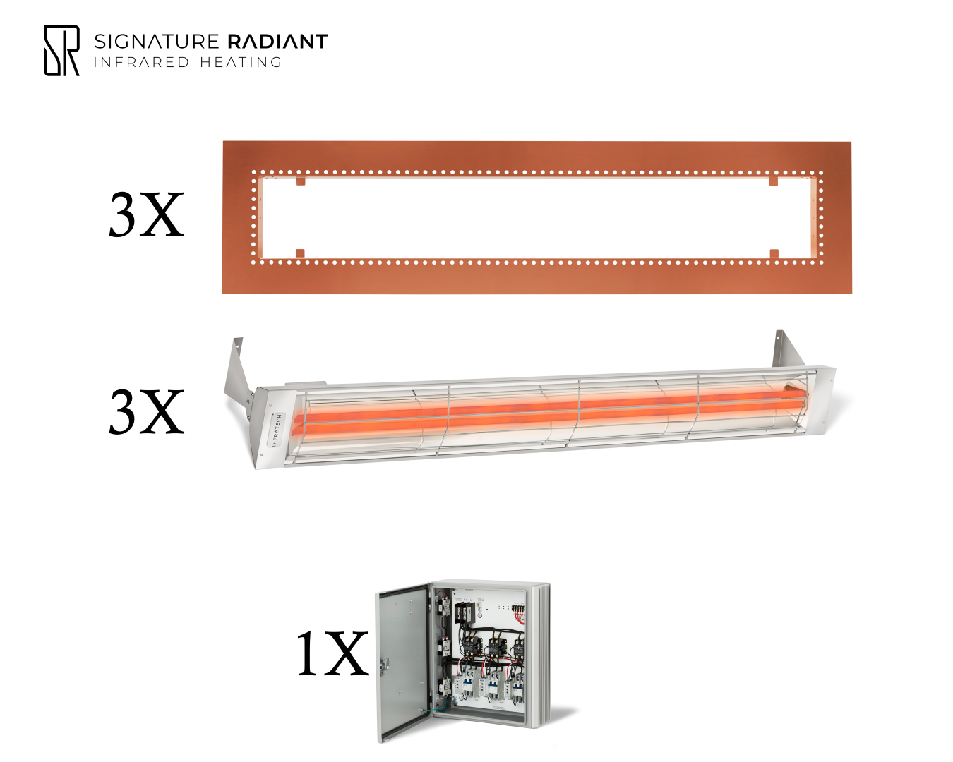 Package:  3 x 6kW infrared heater WD Series Recessed - with Panel