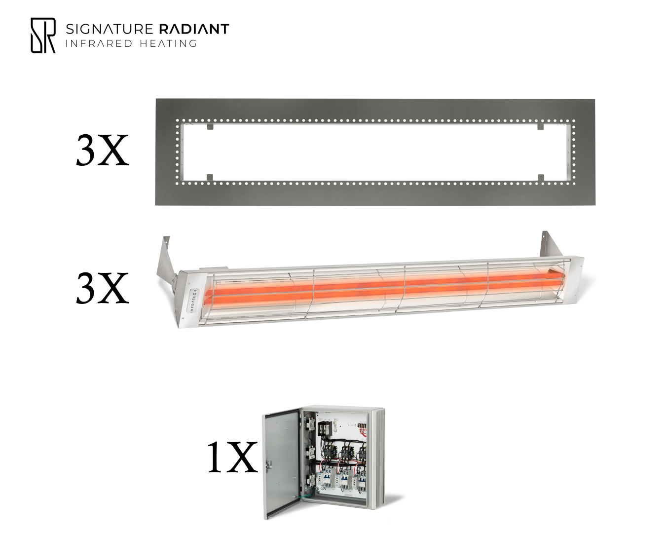 Package:  3 x 6kW infrared heater WD Series Recessed - with Panel