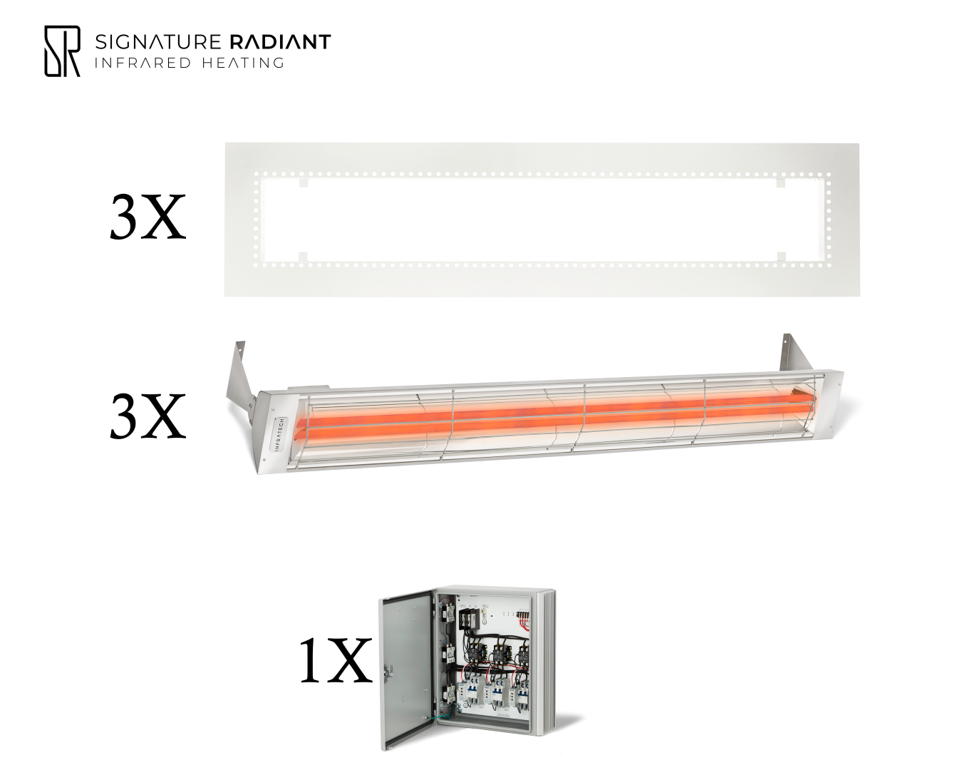Package:  3 x 6kW infrared heater WD Series Recessed - with Panel
