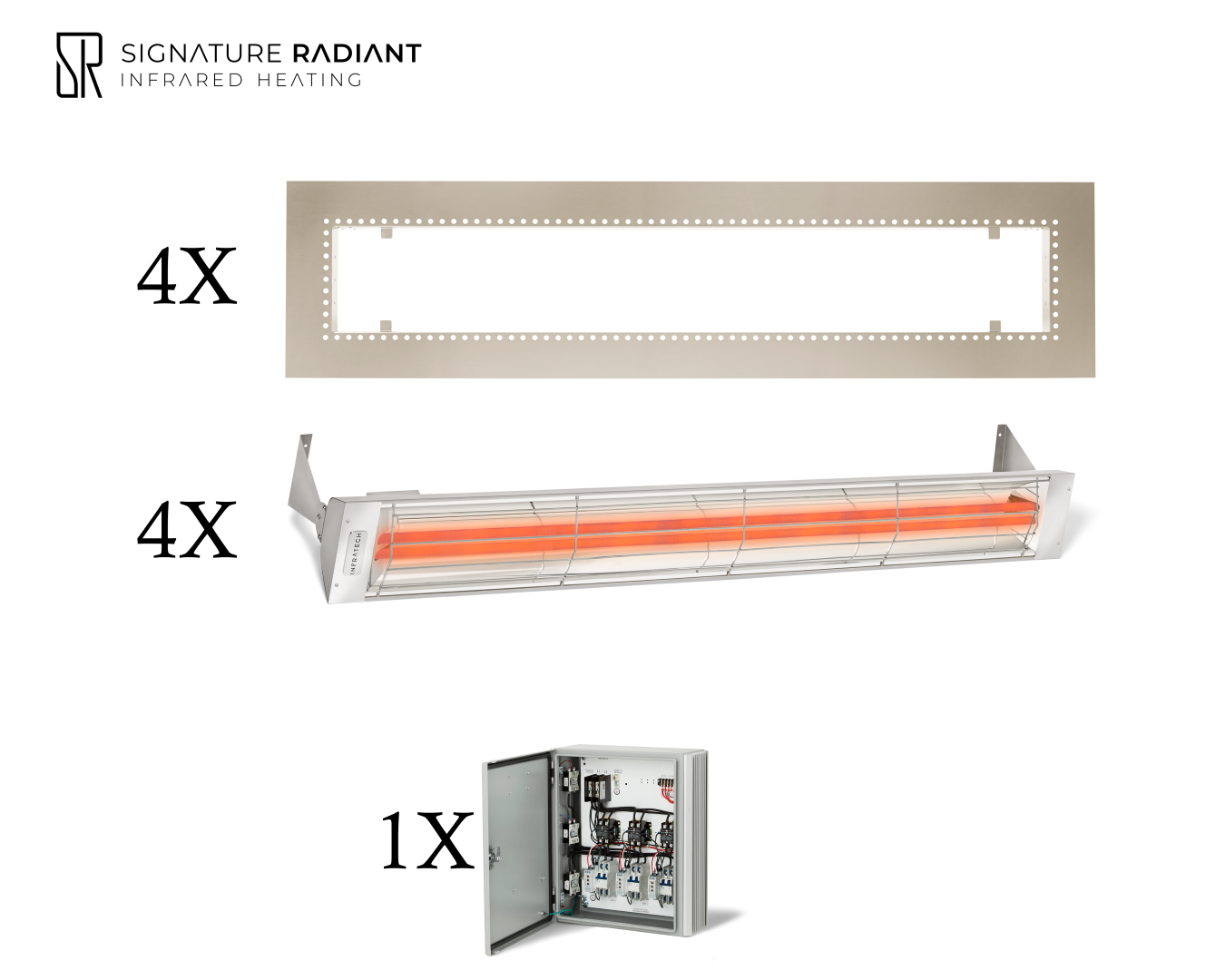 Package:  4 x 6kW infrared heater WD Series Recessed - with Panel