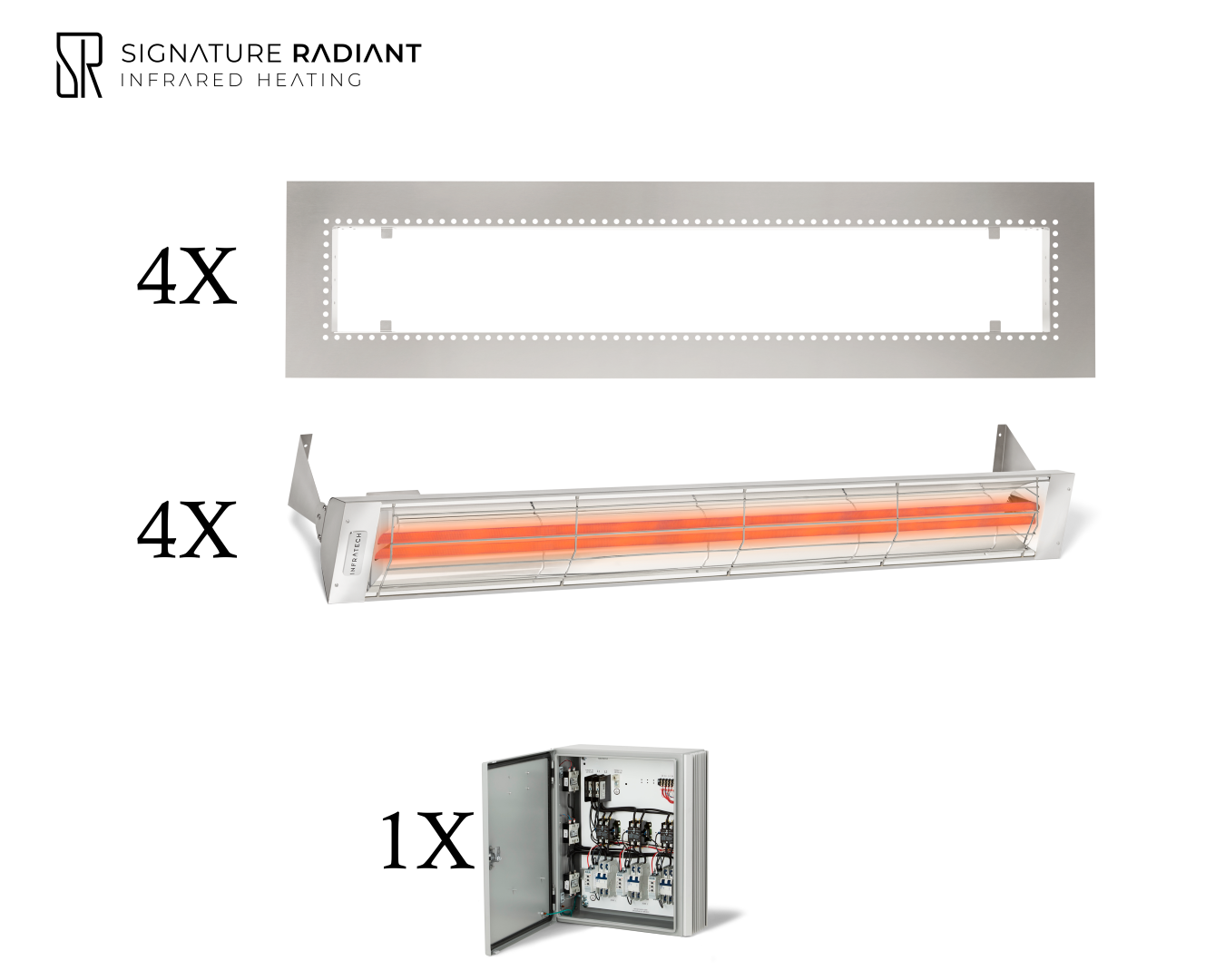 Package:  4 x 6kW infrared heater WD Series Recessed - with Panel