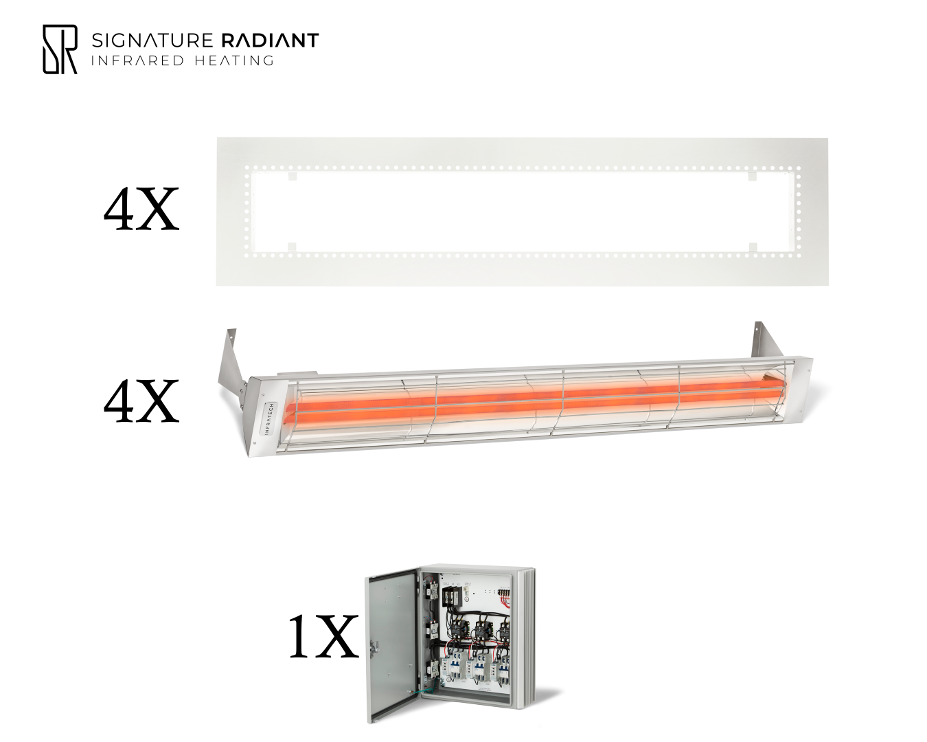 Package:  4 x 6kW infrared heater WD Series Recessed - with Panel