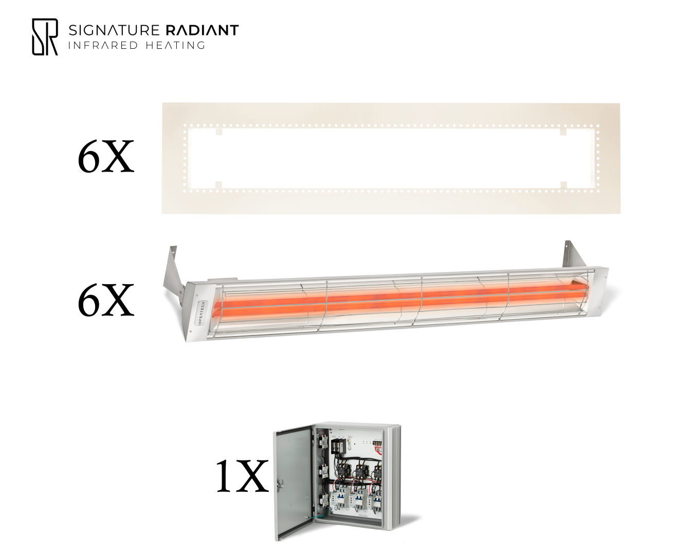 Package:  6 x 6kW infrared heater WD Series Recessed - with Panel