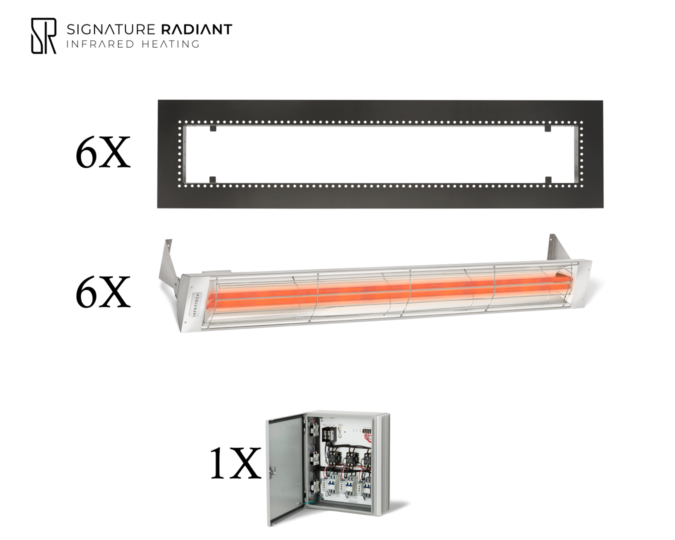 Package:  6 x 6kW infrared heater WD Series Recessed - with Panel