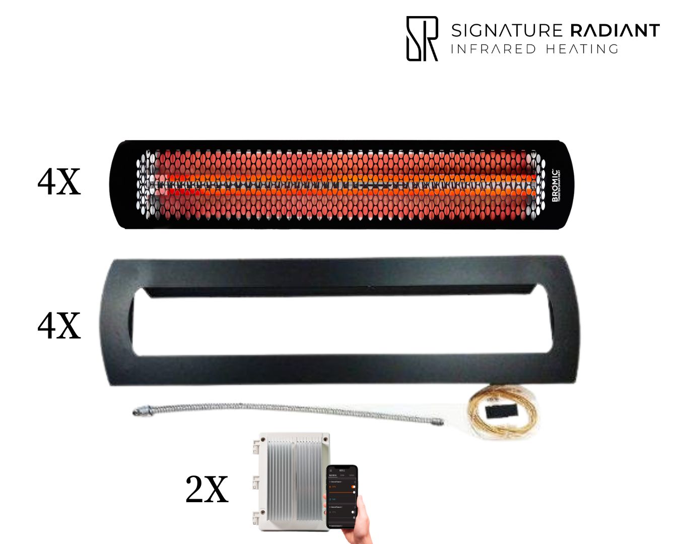 Package: 4 x 4 000W Bromic Tungsten Recessed with dimmer control panel - Main view of the premium radiant heating product